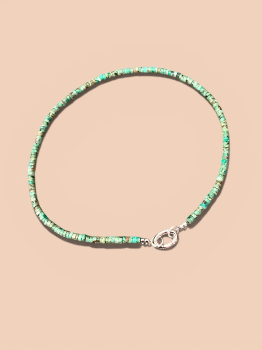 Green Heishi Bead Necklace.